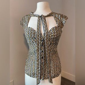 Lovely 100% Silk Heart Print Top with Neck Tie.